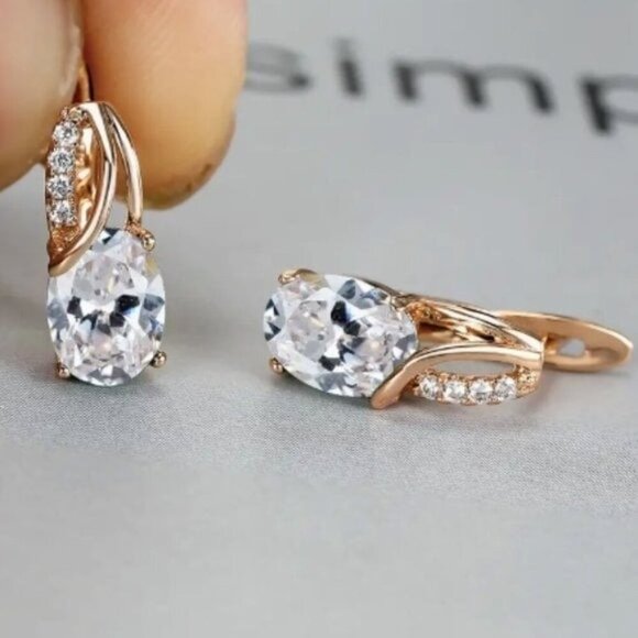Jewelry - 18k Gold Plated Water Drop Diamond Earrings